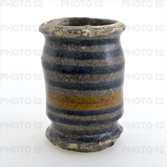 Pottery polychrome decorated ointment jar, albarello, high model, ointment jar pot holder soil find ceramic pottery glaze tin