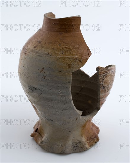 Fragment stoneware jug on pinched foot, salt glaze, jug holder soil find ceramic stoneware glaze salt glaze, hand-turned glazed