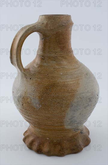 Stoneware jug on pinched base, convex model with broad band-ear, glazed, jug crockery holder soil find ceramic stoneware glaze