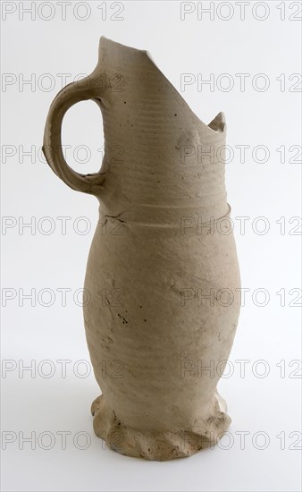 Stoneware jug be on pinched foot, slim model with cylindrical neck, jug crockery holder soil find ceramic stoneware, standing