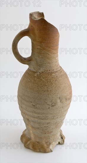 Stoneware jug pinched with cylindrical neck and curved body, jug crockery holder soil find ceramic stoneware, hand-turned baked