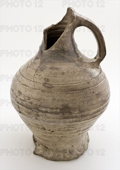 Gray stoneware jug with pinched foot, double conical belly, jug crockery holder soil find ceramic stoneware glaze salt glaze