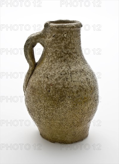 Small stoneware jug with standing ear and thickened lip, ovoid, jug holder soil find ceramic stoneware glaze salt glaze, hand