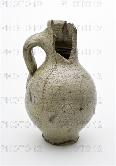 Small stoneware jug with standing ear, gray glazed, jug holder soil find ceramic stoneware glaze salt glaze, surface 4.3 hand