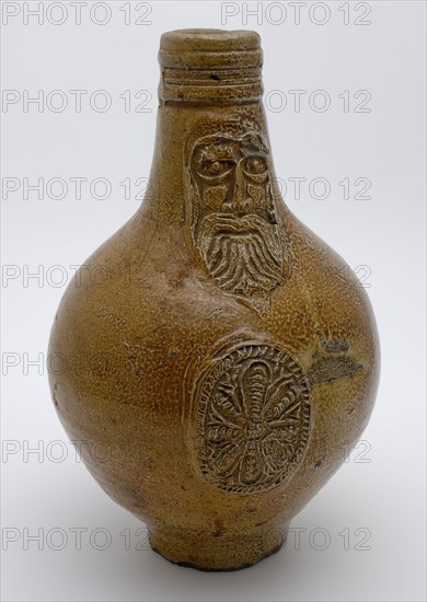 Brown Bartmann jug, also called Bellarmine jug, jug with beard mask medallion with floral pattern, Bartmann jug jug crockery