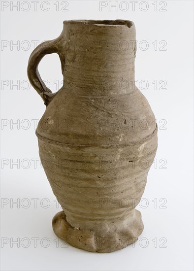 Stoneware jug be on pinched foot, ledge around belly and cylindrical neck, jug crockery holder soil find ceramic stoneware, hand