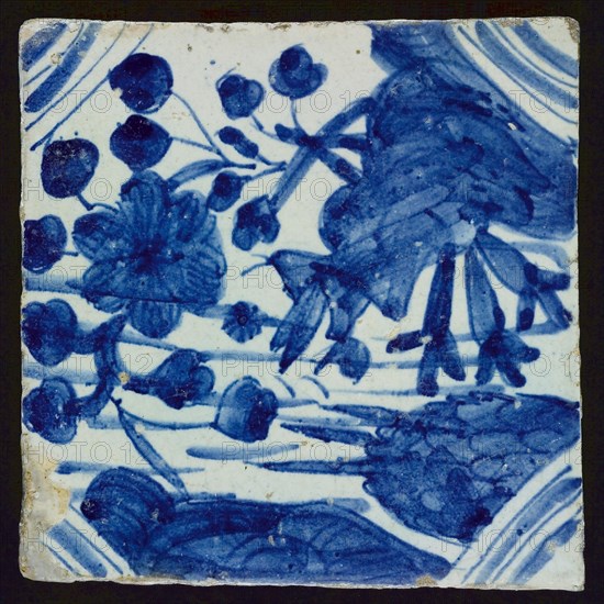 Tile of four tile tiles, 'Chinese garden', tiled field wall tile tile sculpture component ceramics pottery glaze, baked 2x