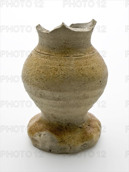 Fragment of stoneware funnel beaker with pinched foot, funnel beaker cup drinking utensils tableware holder soil find ceramic