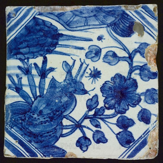 Tile of four tile tiles, 'Chinese garden', tiled field wall tile tile sculpture component ceramics pottery glaze, baked 2x