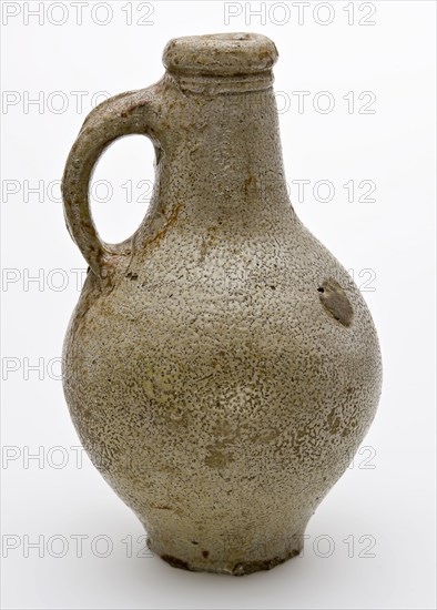 Gray stoneware jug with band ear and tail, ball-shaped model, jug crockery holder soil find ceramic stoneware glaze salt glaze h