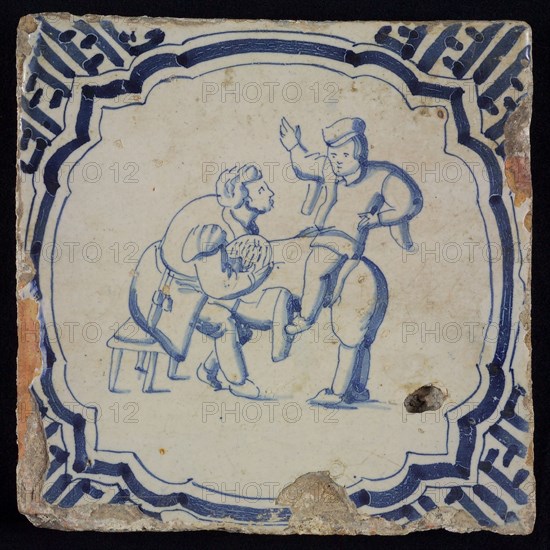 Scene tile, double child's play, goat buck buck, how many horns I have on, corner motif meander, wall tile tile sculpture