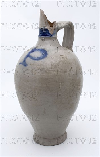 Stoneware mineral pitcher on pinched foot, arched model, marked on the shoulder, mineral pitcher pitcher pitcher holder soil