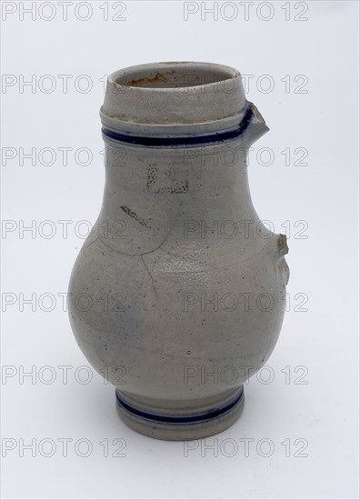 Stoneware jug, ear, blue band around neck and foot ring, pear-shaped, jug crockery holder soil find ceramic stoneware glaze salt