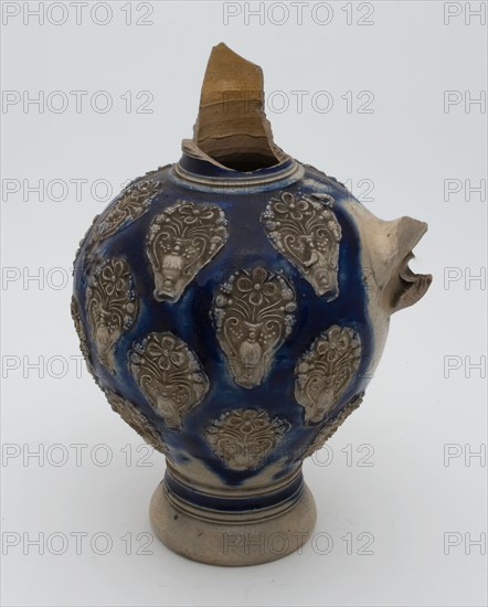 Blue-gray stoneware jug be worn on belly medallions with motifs of flower vases, jug crockery holder soil find ceramic stoneware