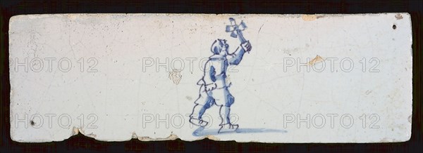 Border tile, child's play, running with windmill, edge tile wall tile tile sculpture ceramic earthenware glaze, baked 2x glazed