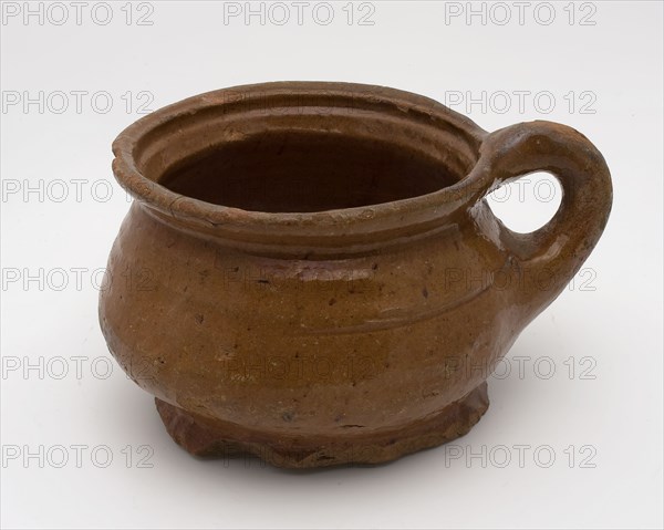 Pottery chamber pot, ease of use on stand, with standing ear and wide neck opening, pot holder sanitary soil found ceramic