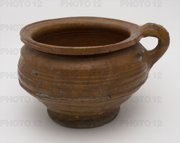Earthenware chamber pot, ease of use on stand, double conical in shape with standing ear, pot holder sanitary soil found ceramic