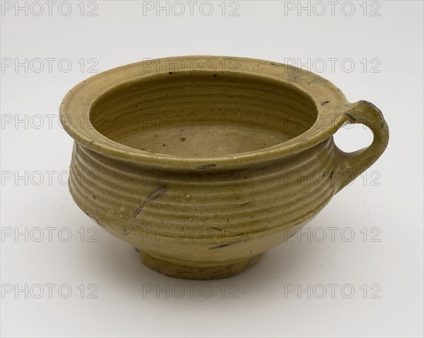 Pottery chamber pot, easy to use on stand, yellow glazed with standing ear, pot holder sanitary soil found ceramic earthenware