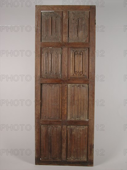 Room door with letter panels, door building part wood oak wood, Gothic room door with eight different letter panels: decorated