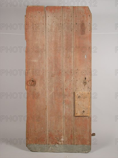Door with painting of man on the back, door building part wood oak wood spruce iron zinc paint, hinge) sawn planed painted
