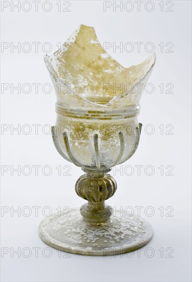 Fragment of foot, stem and part of chalice of chalice in Facon de Venise style, wine glass drinking glass drinkware tableware