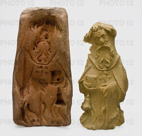Pottery mold for pipes saint statue H. Antonius Abbot and latex casting, mold tools equipment earth discovery ceramics