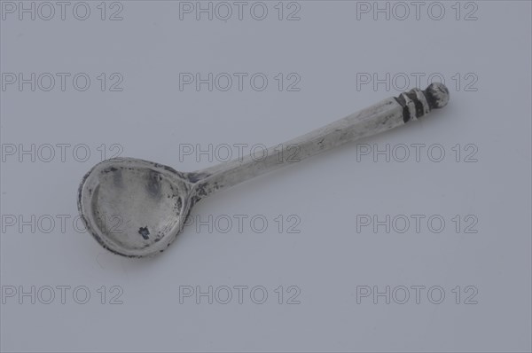 Silver miniature spoon, spoon cutlery miniature model silver, Spoon with round bowl profiled end of stem ankle. reinspection