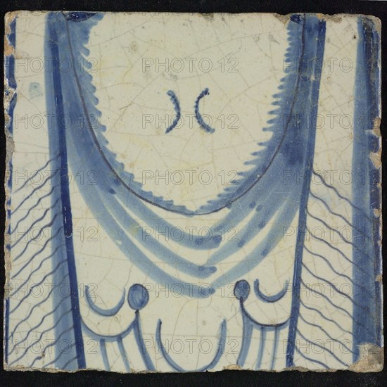 Tile of chimney pilaster, blue on white, neck of man or woman, along which pleated lap, chimney pilaster tile pilaster footage