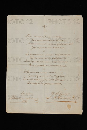 J.M. Crooswijck, Verse in three couplets, probably for mother's birthday, poem document information form paper, written Single