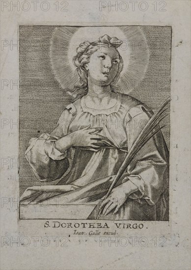 Bidprent for Wilhelmus van Zuylen, with black and white image of the holy Dorothea on the front, prayer print copper engraving