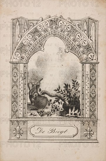 Prayer for Peter Cornelis van der Hoeven, with black and white image of De Biegt on the front, prayer print picture footage