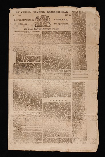 Reinier Arrenberg, Rotterdamsche Courant, No. 24, Tuesday, February 25, 1800, newspaper information form paper, printed