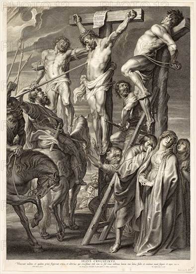 The Crucifixion (Coup de Lance), 1631, Boëtius Adamsz. Bolswert (Dutch, active in Flanders, 1580-1663), after Peter Paul Rubens (Flemish, 1577-1640), Netherlands, Engraving in black on ivory laid paper, 590 x 430 mm (plate), 620 x 450 mm (sheet)