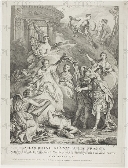 The Lorraine Reunited with France, 1737, Charles-Nicholas Cochin the younger (French, 1715-1790), after Charles Nicholas Delovel II, France, Engraving on paper, 345 × 269 mm (image), 400 × 291 mm (plate), 412 × 311 mm (sheet)