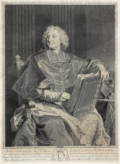 Portrait of Cardinal de Polignac, 1729, François Chereau, the elder (French, 1680-1729), after Hyacinthe Rigaud y Ros (French, 1659-1743), France, Engraving on ivory laid paper, 471 × 339 mm (image), 476 × 345 mm (sheet, cut within plate mark)