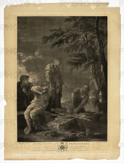 Democritus and Protagoras, 1778, William Pether (English, 1738-1821), after Salvator Rosa (Italian, 1615-1673), published by John Boydell (English, 1719-1804), England, Mezzotint in black on paper, 504 × 352 mm (image)