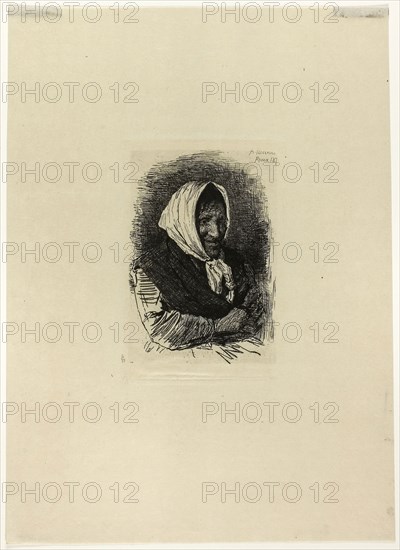 Old Woman Facing Right, 1874, Antonio Piccinni, Italian, 1846-1920, Italy, Etching in black on paper, 150 x 105 mm