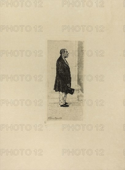 Man Standing in Church, 1875, Antonio Piccinni, Italian, 1846-1920, Italy, Etching in black on paper, 167 x 80 mm (plate)