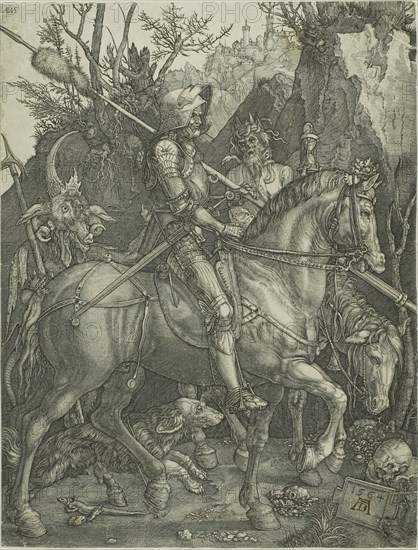 Knight, Death, and Devil, 1564, Jan Wierix (Flemish, 1549-c. 1620), after Albrecht Dürer (German, 1471-1528), Flanders, Engraving in black on paper, 245 × 187 mm (image/sheet)