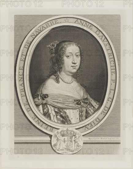 Anne of Austria, Queen of France, 1660, Robert Nanteuil (French, 1623-1678), after Pierre Mignard I (French, 1612-1695), France, Engraving on paper, 327 × 250 mm (plate), 382 × 302 mm (sheet)