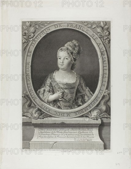 Monseigneur the Dauphin of France, 1730/33, Jean Daullé (French, 1703-1763), after Alexis-Simon Belle (French, 1674-1734), France, Engraving on ivory laid paper, 393 × 272 mm (image), 407 × 280 mm (plate), 515 × 399 mm (sheet)