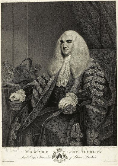 Edward, Lord Thurlow, 1782, Francesco Bartolozzi (Italian, 1727-1815), after Sir Joshua Reynolds (English, 1723-1792), Italy, Etching, engraving, and stipple engraving on off-white paper, 428 x 343 mm (image), 483 x 343 mm(sheet, cut within plate mark)