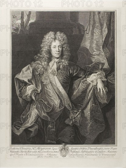 Portrait of Henning Meyercron, 1693, Cornelia Martinus Vermeulen (Flemish, 1644-1702), after Hyacinthe Rigaud (French, 1659-1743), Flanders, Engraving in black on ivory wove paper, 475 × 345 mm