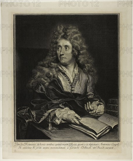 Pierre de Montarsis, 1692, Gérard Edelinck (French, born Flanders, 1640-1707), after Charles-Antoine Coypel (French, 1694-1752), France, Engraving on paper, 344 × 286 mm (image), 422 × 348 mm (sheet)