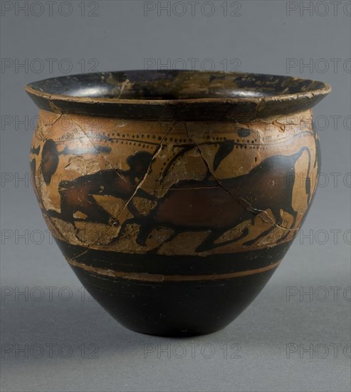 Mastoid (Drinking Cup), 500/480 BC, Attributed to the Manner of the Haimon Painter, Greek, Athens, Athens, terracotta, decorated in the black-figure technique, 8.5 × 10 × 10 cm (3 2/5 × 4× 4 in.)