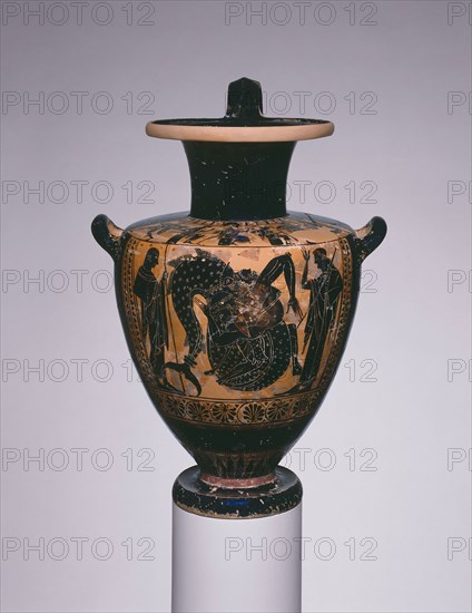 Hydria (Water Jar), about 515/500 BC, Attributed to a painter of the Leagros group, Greek, Athens, Athens, terracotta, decorated in the black-figure technique, 50.1 × 35 cm (19 3/4 × 13 3/4 in.)