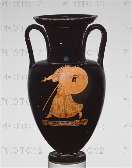 Amphora (Storage Jar), about 460/450 BC, Attributed to the Achilles Painter, Greek, Athens, Athens, terracotta, decorated in the red-figure technique, H. 34.3 cm (13 1/2 in.), diam. 18.2 cm (7 1/8 in.)