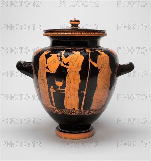 Stamnos (Mixing Jar), about 450 BC, Attributed to the Chicago Painter, Greek, Athens, Athens, terracotta, decorated in the red-figure technique, H. 37 cm (14 5/8 in.), diam. 26 cm (10 1/4 in.)