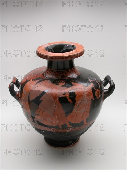 Hydria (Water Jar), about 480/470 BC, Attributed to the Orchard Painter, Greek, Athens, Greece, terracotta, decorated in the red-figure technique, 33.5 × 33.7 × 27.6 cm (13 3/16 × 13 1/4 × 10 7/8 in.)