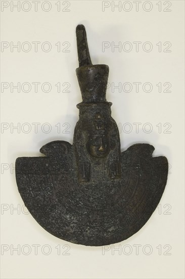 Amulet of an Aegis with the Head of the Goddess, Third Intermediate Period–Late Period, Dynasty 21–31 (about 1069–332 BC), Egyptian, Egypt, Bronze, 8 × 5.5 × 2.5 cm (3 1/8 × 2 3/16 × 1 in.)